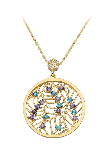 Solid Gold Colorful Gemstone Necklace | 14K (585) | 2.71 gr