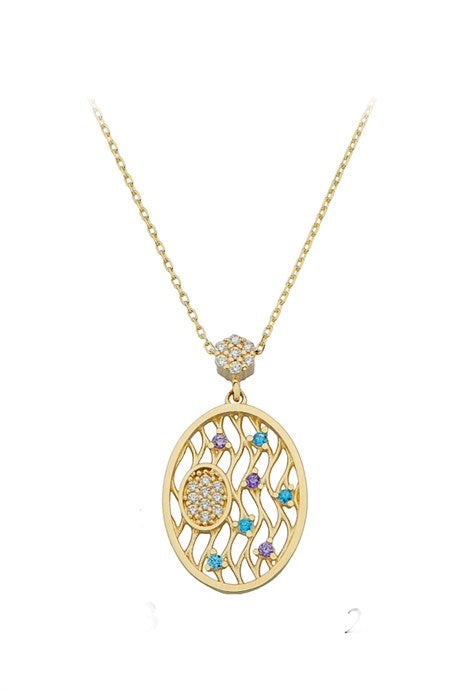 Solid Gold Colorful Gemstone Necklace | 14K (585) | 2.27 gr