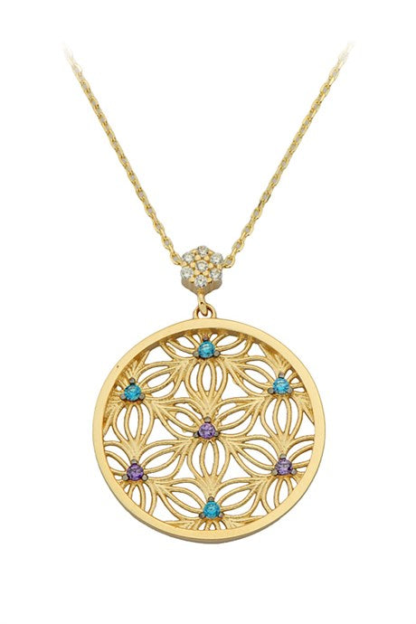 Solid Gold Colorful Gemstone Necklace | 14K (585) | 2.88 gr