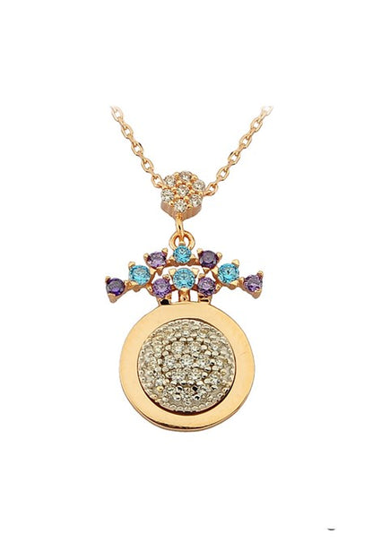 Solid Gold Colorful Gemstone Necklace | 14K (585) | 2.72 gr