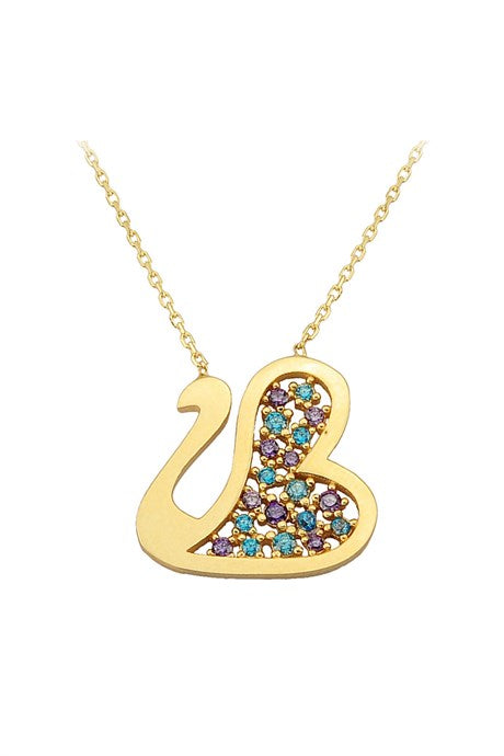 Solid Gold Colorful Gemstone Swan Necklace | 14K (585) | 2.64 gr