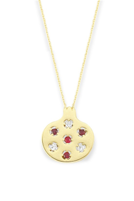 Solid Gold Colorful Gemstone Pomegranate Necklace | 14K (585) | 3.28 gr
