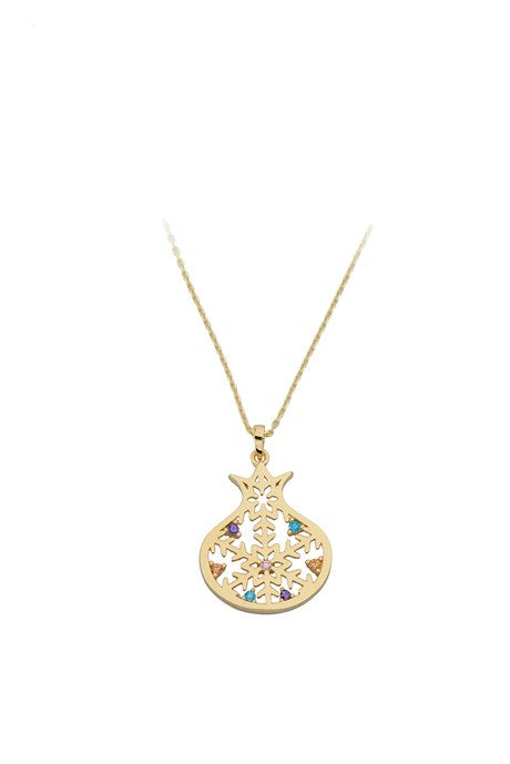 Solid Gold Colorful Gemstone Pomegranate Necklace | 14K (585) | 2.16 gr
