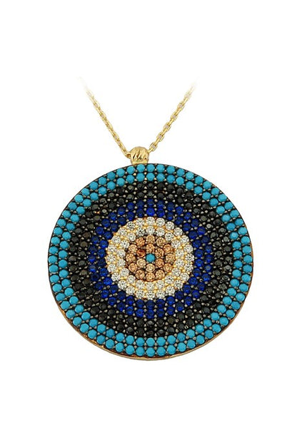 Solid Gold Colorful Gemstone Evil Eye Bead Necklace | 14K (585) | 4.16 gr