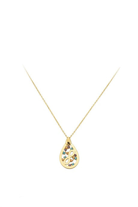 Collier goutte infini de pierres précieuses colorées en or massif | 14K (585) | 1,88 grammes