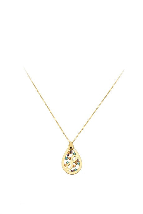 Collar de gota de infinito de piedras preciosas coloridas de oro macizo | 14K (585) | 1,88 gramos