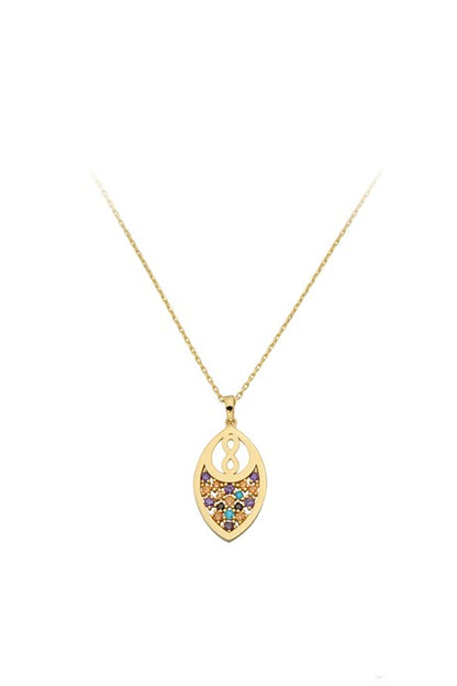 Solid Gold Colorful Gemstone Infinity Necklace | 14K (585) | 1.93 gr