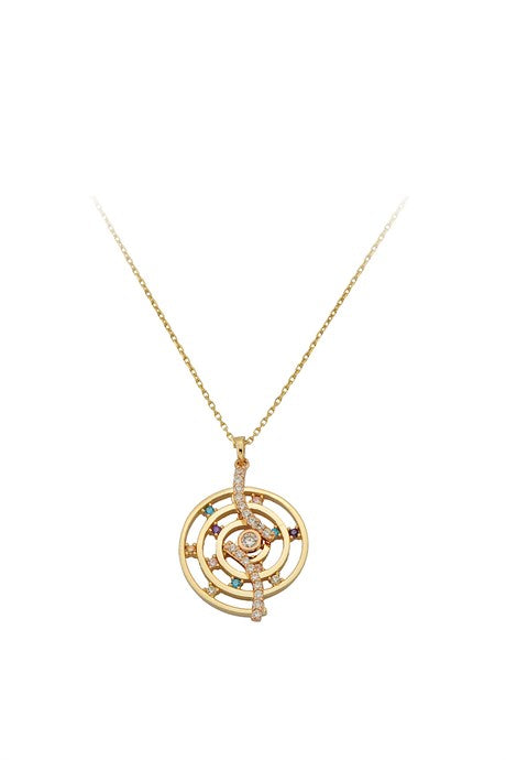 Solid Gold Colorful Gemstone Spiral Necklace | 14K (585) | 2.67 gr