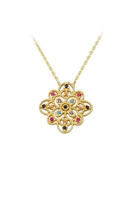 Solid Gold Colorful Gemstone Cesmi Nightingale Necklace | 14K (585) | 2.04 gr