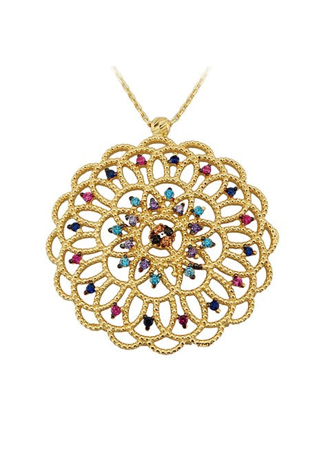 Solid Gold Colorful Gemstone Cesmi Nightingale Necklace | 14K (585) | 4.30 gr