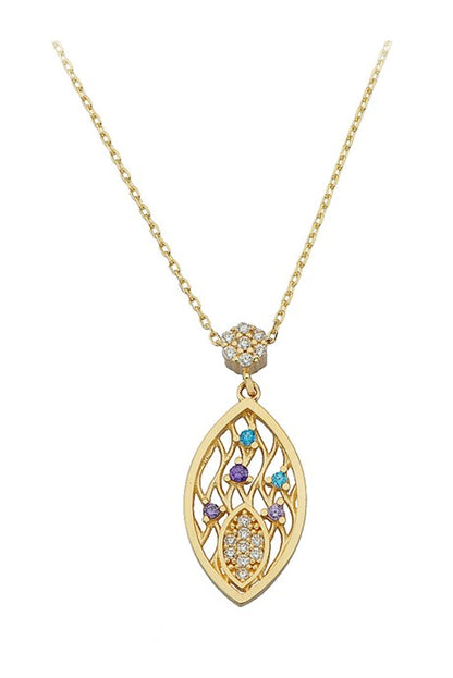Solid Gold Colorful Gemstone Design Necklace | 14K (585) | 2.13 gr