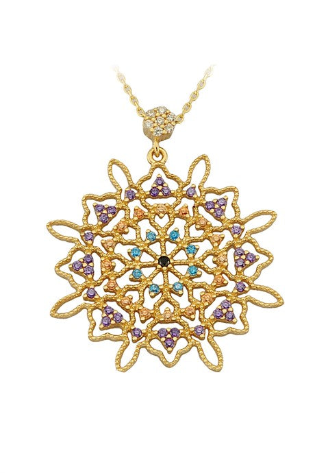 Solid Gold Colorful Gemstone Design Necklace | 14K (585) | 3.65 gr