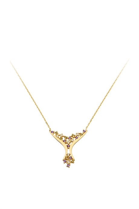 Solid Gold Colorful Gemstone Design Necklace | 14K (585) | 1.94 gr