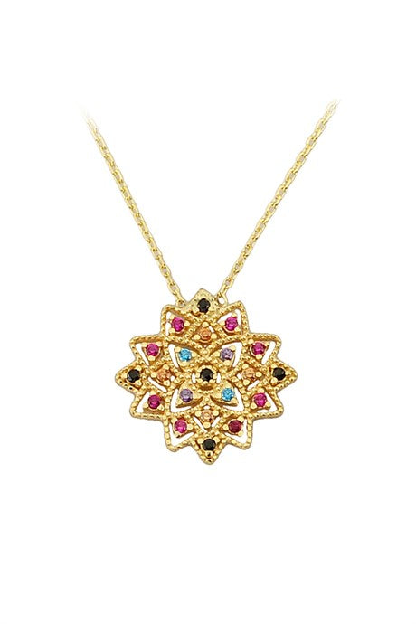 Solid Gold Colorful Gemstone Cesmi Nightingale Necklace | 14K (585) | 1.96 gr