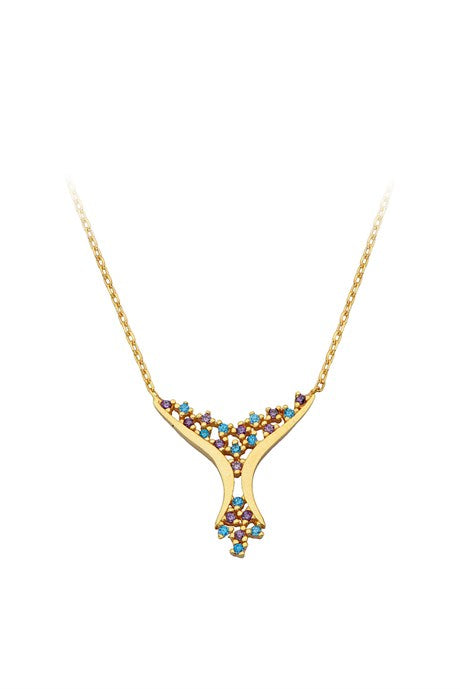 Solid Gold Colorful Gemstone Design Necklace | 14K (585) | 2.00 gr