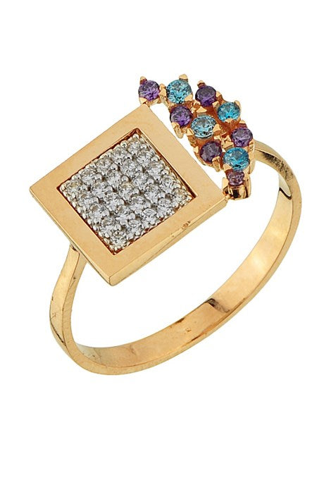 Solid Gold Colorful Gemstone Design Ring | 14K (585) | 2.68 gr
