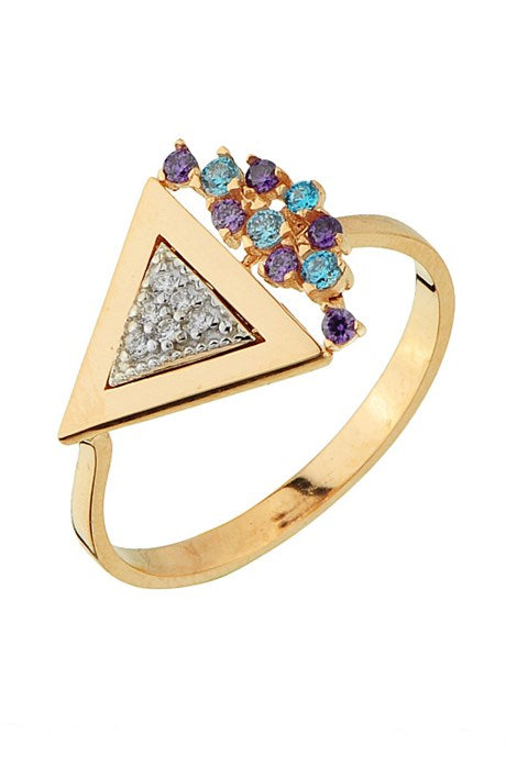 Solid Gold Colorful Gemstone Design Ring | 14K (585) | 2.42 gr