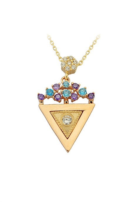 Collar de triángulo de piedras preciosas de colores de oro macizo | 14K (585) | 2,74 gramos