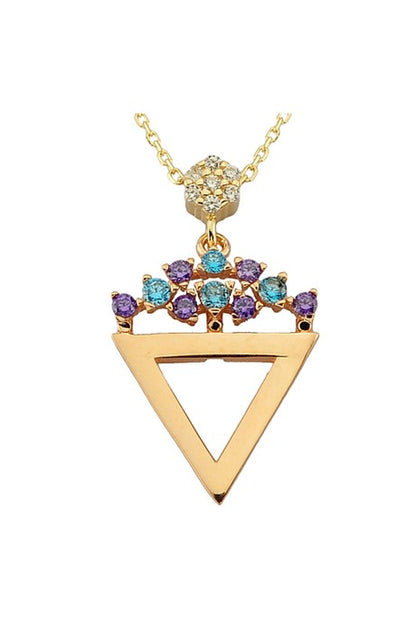 Collier triangle de pierres précieuses colorées en or massif | 14K (585) | 2,30 gr