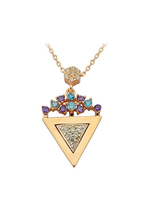 Solid Gold Colorful Gemstone Triangle Necklace | 14K (585) | 2.75 gr