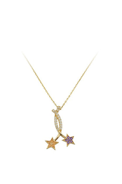 Collar de estrella de piedras preciosas de colores de oro macizo | 14K (585) | 1,88 gramos