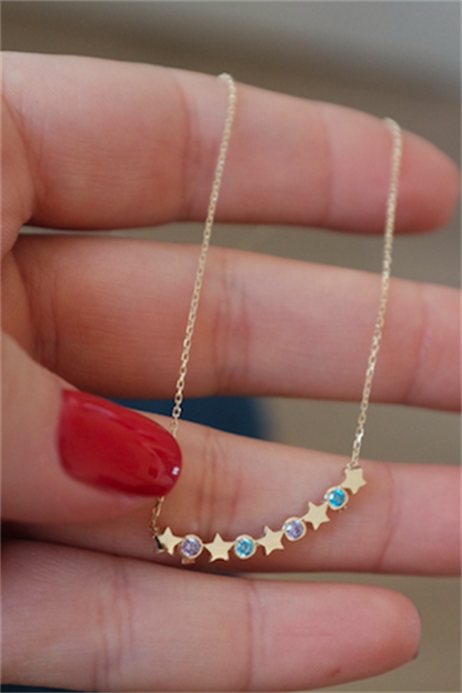 Solid Gold Colorful Gemstone Star Necklace | 14K (585) | 1.83 gr