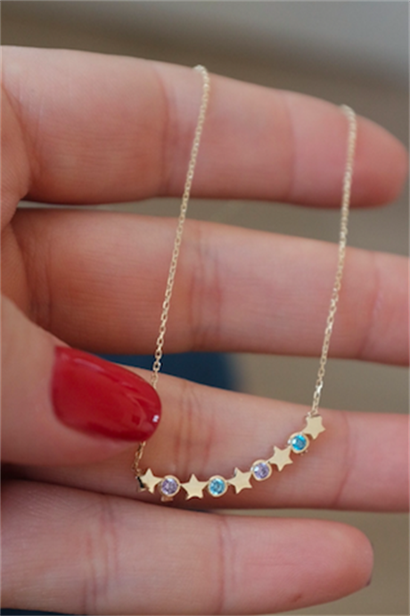 Collar de estrella de piedras preciosas de colores de oro macizo | 14K (585) | 1,83 gramos