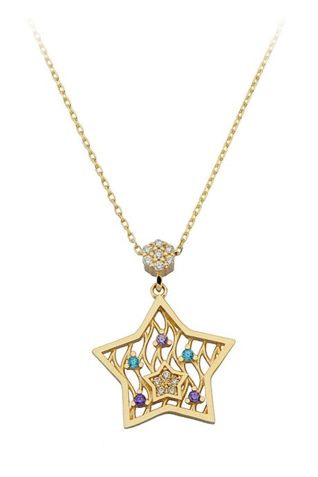 Solid Gold Colorful Gemstone Star Necklace | 14K (585) | 2.12 gr