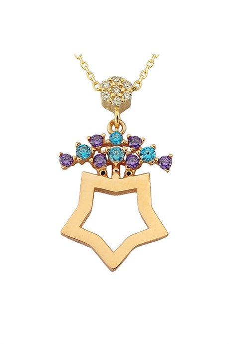 Solid Gold Colorful Gemstone Star Necklace | 14K (585) | 2.34 gr