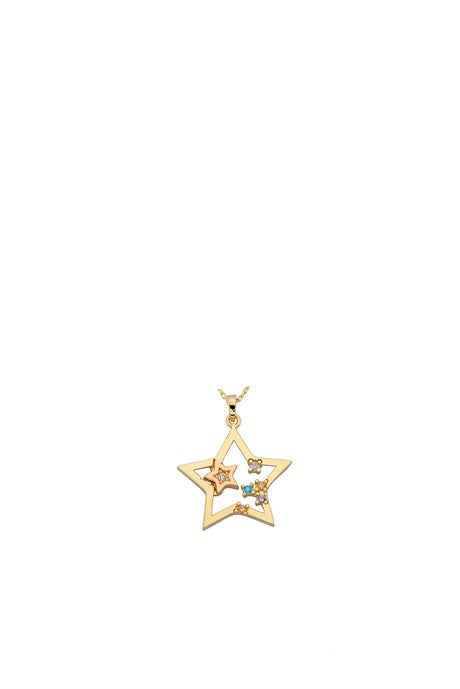 Collar de estrella de piedras preciosas de colores de oro macizo | 14K (585) | 2,09 gramos