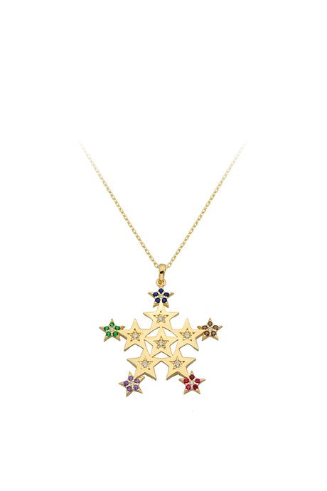 Collar de estrella de piedras preciosas de colores de oro macizo | 14K (585) | 2,87 gramos