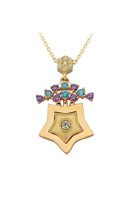Solid Gold Colorful Gemstone Star Necklace | 14K (585) | 2.78 gr