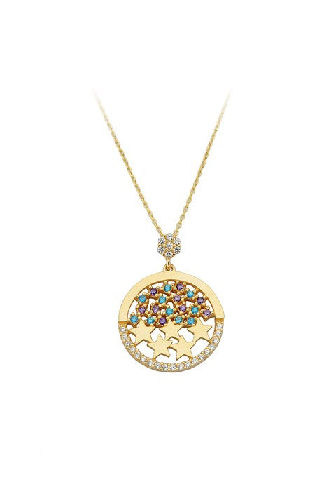 Solid Gold Colorful Gemstone Star Necklace | 14K (585) | 3.16 gr