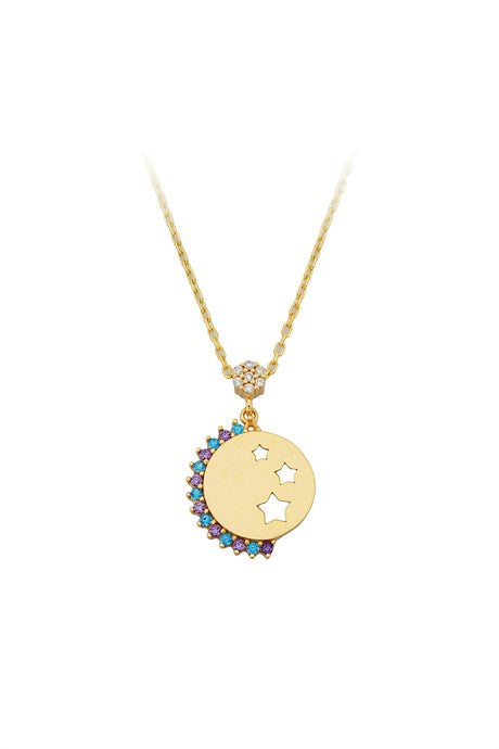 Solid Gold Colorful Gemstone Star Motif Necklace | 14K (585) | 2.50 gr