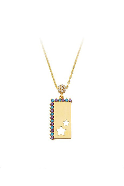 Solid Gold Colorful Gemstone Star Motif Necklace | 14K (585) | 2.71 gr