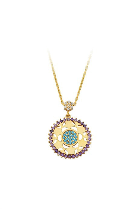 Solid Gold Colorful Gemstone Star Motif Necklace | 14K (585) | 2.89 gr