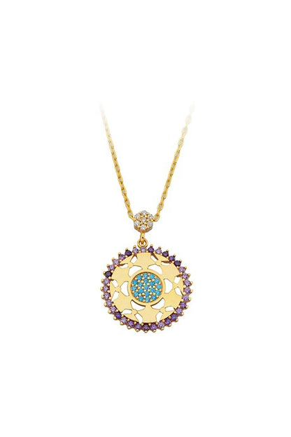 Solid Gold Colorful Gemstone Star Motif Necklace | 14K (585) | 2.89 gr