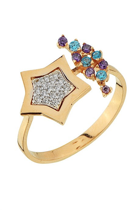 Solid Gold Colorful Gemstone Star Ring | 14K (585) | 2.47 gr