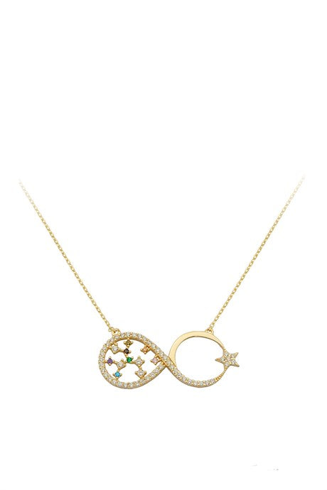 Solid Gold Colorful Gemstone Star Sonsuzuluk Necklace | 14K (585) | 2.45 gr