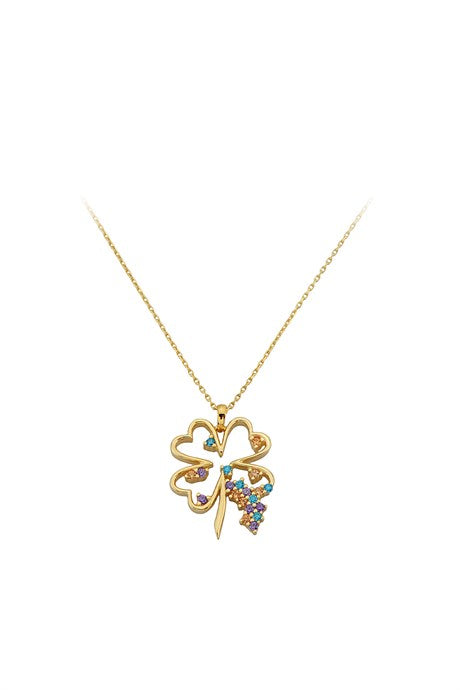 Solid Gold Colorful Gemstone Clover Necklace | 14K (585) | 2.83 gr