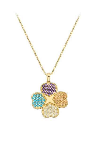 Solid Gold Colorful Gemstone Clover Necklace | 14K (585) | 2.38 gr