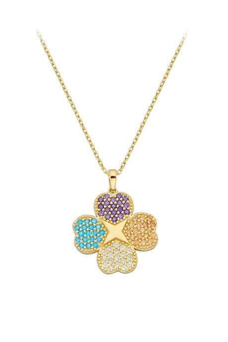 Solid Gold Colorful Gemstone Clover Necklace | 14K (585) | 2.38 gr