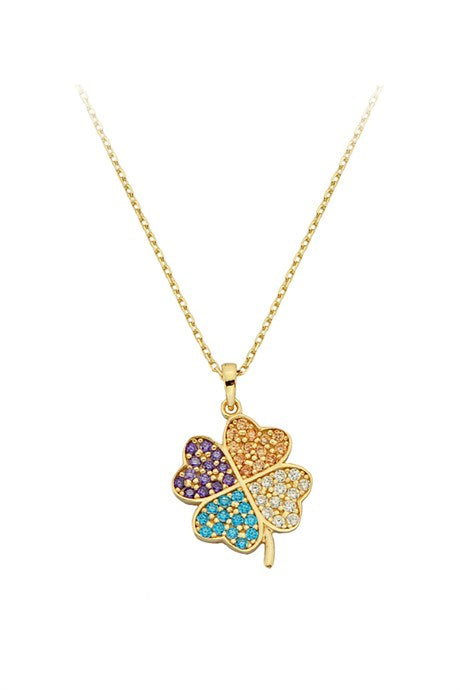 Solid Gold Colorful Gemstone Clover Necklace | 14K (585) | 2.08 gr