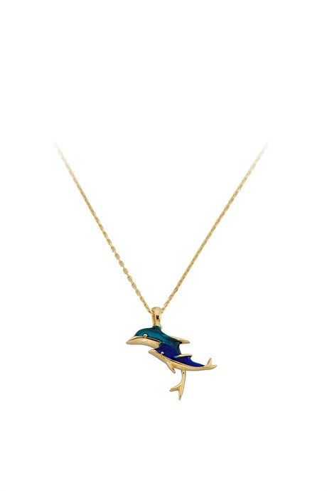 Solid Gold Enamel Dolphin Necklace | 14K (585) | 1.86 gr