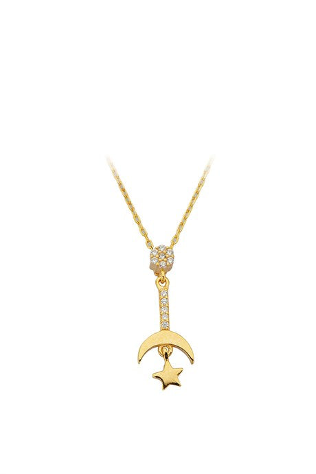 Collier étoile de lune en or massif | 14K (585) | 1,70 gr