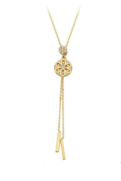 Solid Gold Dangle Flower Necklace | 14K (585) | 2.29 gr