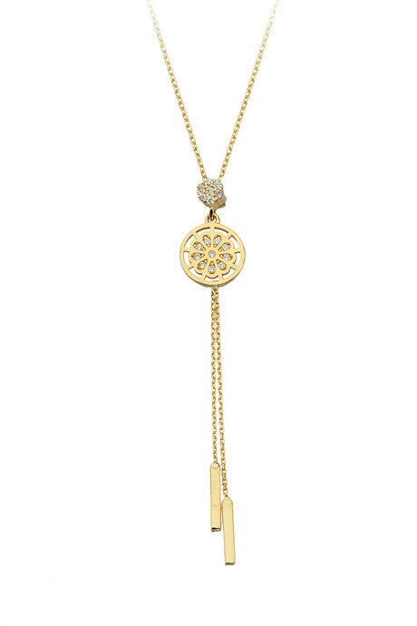 Solid Gold Dangle Flower Necklace | 14K (585) | 2.20 gr