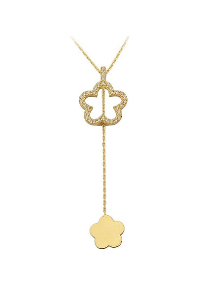 Solid Gold Dangle Flower Necklace | 14K (585) | 1.92 gr