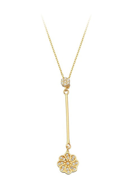 Solid Gold Dangle Flower Necklace | 14K (585) | 2.06 gr