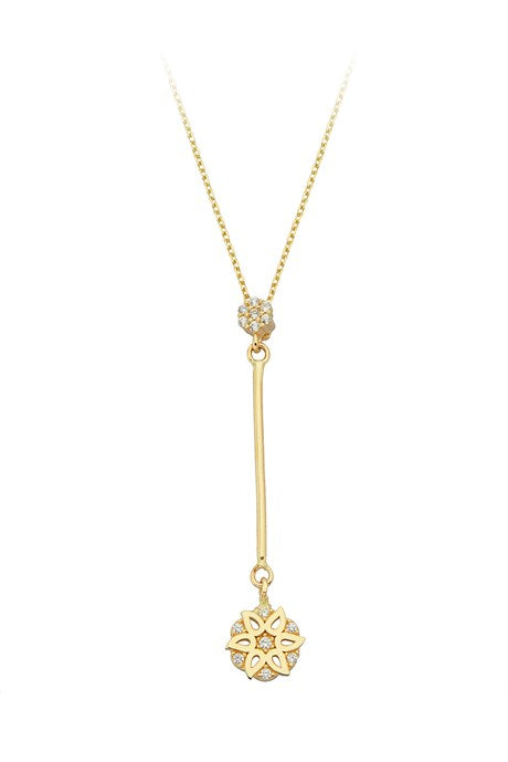 Solid Gold Dangle Flower Necklace | 14K (585) | 2.02 gr